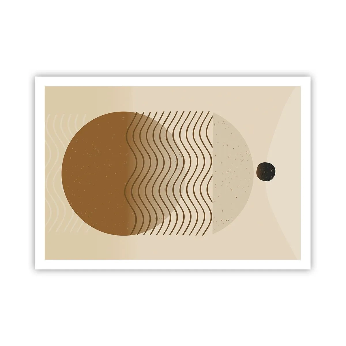 Plakat - Geometryczna abstrakcja z kołami i falistymi liniami w ciepłych barwach - 100x70cm - O pochodzeniu figur geometrycznych - Nowoczesna dekoracja ścienna do salonu i sypialni ARTTOR