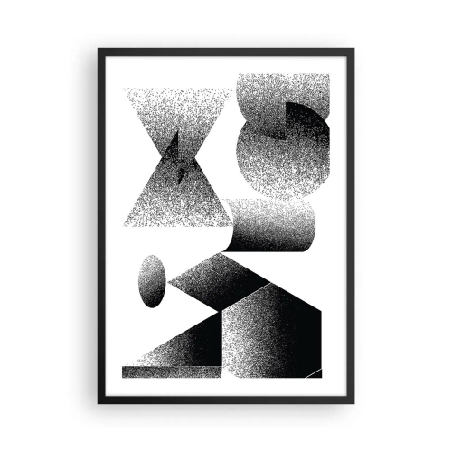 Plakat w czarnej ramie - Abstrakcyjna kompozycja geometrycznych kształtów w czerni i bieli - 50x70cm - Kąty i owale - Nowoczesna dekoracja ścienna do salonu i sypialni ARTTOR