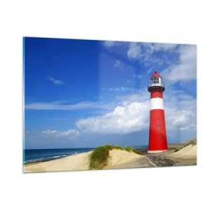 Obraz na szkle - Czerwona latarnia morska na tle błękitnego nieba - 120x80cm - Wymarzona samotnia - Nowoczesna dekoracja ścienna do salonu, kuchni i sypialni ARTTOR