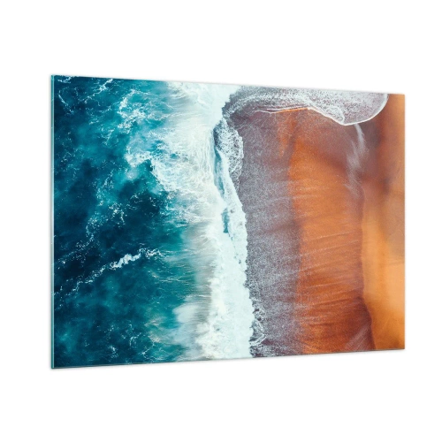 Obraz na szkle - Powierzchnia oceanu i brzeg plaży w ujęciu z lotu ptaka - 100x70cm - Dotyk oceanu - Nowoczesna dekoracja ścienna do salonu, kuchni i sypialni ARTTOR