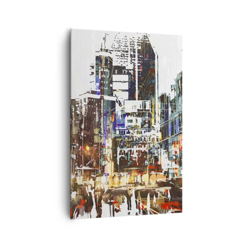 Obraz na płótnie - Nowoczesny miejski pejzaż w artystycznym stylu - 80x120cm - Miasto migotliwe - Nowoczesna dekoracja ścienna do salonu i sypialni ARTTOR