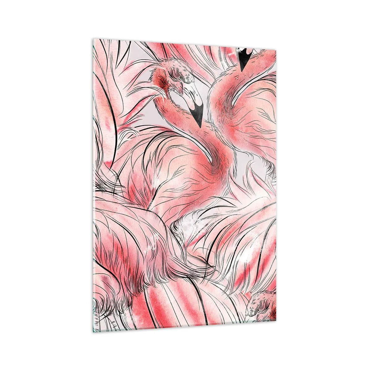 Obraz na szkle - Różowe flamingi w dekoracyjnym stylu rysunkowym - 50x70cm - Ptasi corps de ballet - Nowoczesna dekoracja ścienna do salonu, kuchni i sypialni ARTTOR