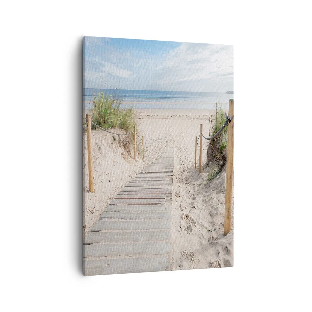 Obraz na płótnie - Drewniana ścieżka na plaży prowadząca do morza - 50x70cm - Po horyzont - Nowoczesna dekoracja ścienna do salonu, kuchni i sypialni ARTTOR