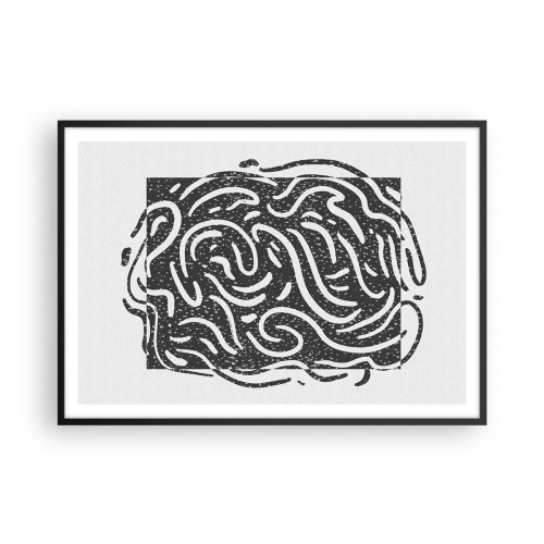 Plakat w czarnej ramie - Czarno-biała abstrakcja w geometrycznym stylu - 100x70cm - Abstrakcja: taniec radości - Nowoczesna dekoracja ścienna do salonu i sypialni ARTTOR