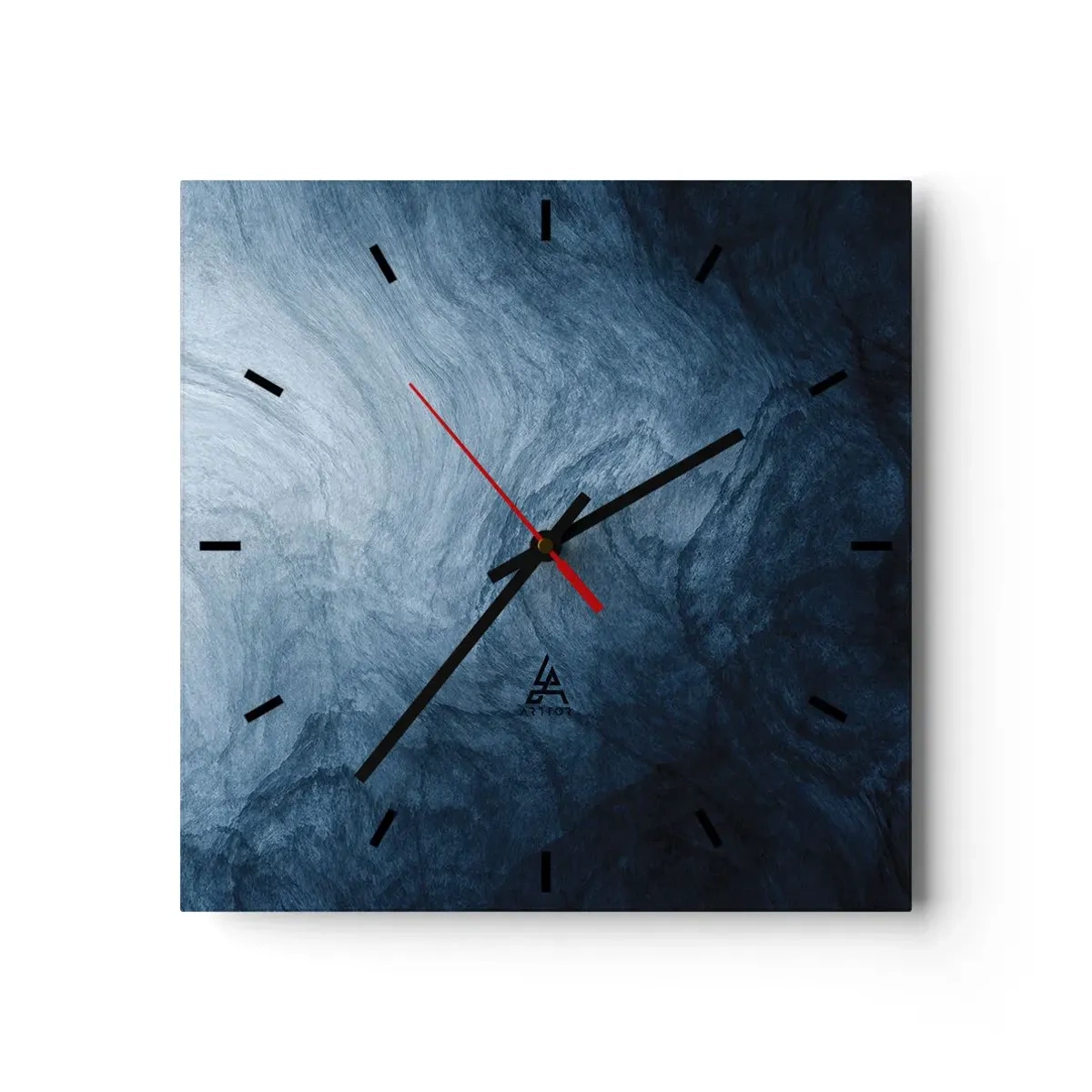 Zegar ścienny - Abstrakcyjna kompozycja w odcieniach błękitu i granatu - 30x30cm - W głąb sięgnąć - Nowoczesna dekoracja ścienna do salonu i sypialni ARTTOR
