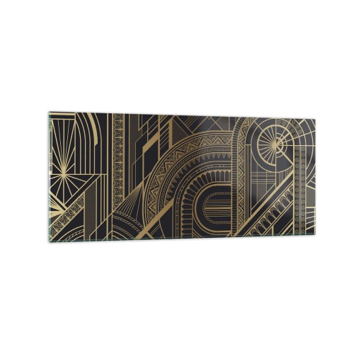Obraz na szkle - Złote geometryczne wzory na czarnym tle w stylu art deco - 120x50cm - Koncepty, idee, plany - Nowoczesna dekoracja ścienna do salonu i sypialni ARTTOR