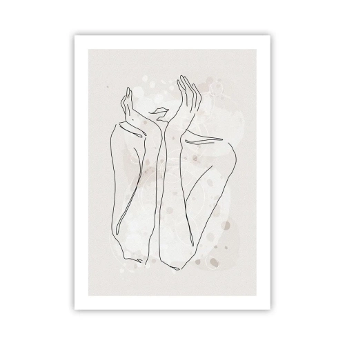 Plakat - Konturowy rysunek dłoni z abstrakcyjnym tłem w odcieniach beżu - 50x70cm - Rozmarzona chwila - Nowoczesna dekoracja ścienna do salonu, kuchni i sypialni ARTTOR