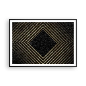 Plakat w czarnej ramie - Czarne tło z geometrycznym wzorem złotych linii - 100x70cm - Geometria w stylu glamour - Nowoczesna dekoracja ścienna do salonu i sypialni ARTTOR