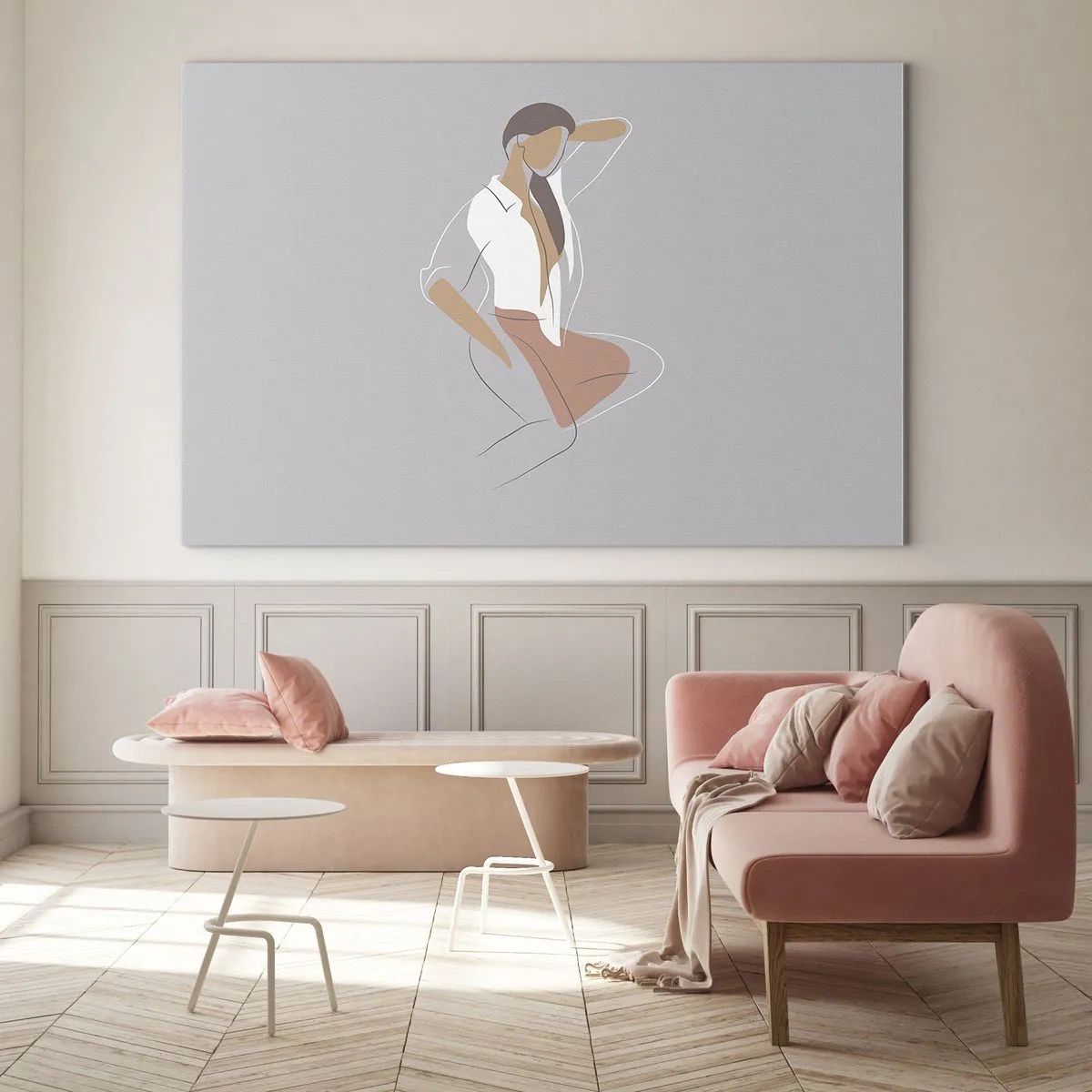 Obraz na szkle - Sylwetka kobiety w minimalistycznym stylu - 70x50cm - Zarys wdzięku - Nowoczesna dekoracja ścienna do salonu i sypialni ARTTOR