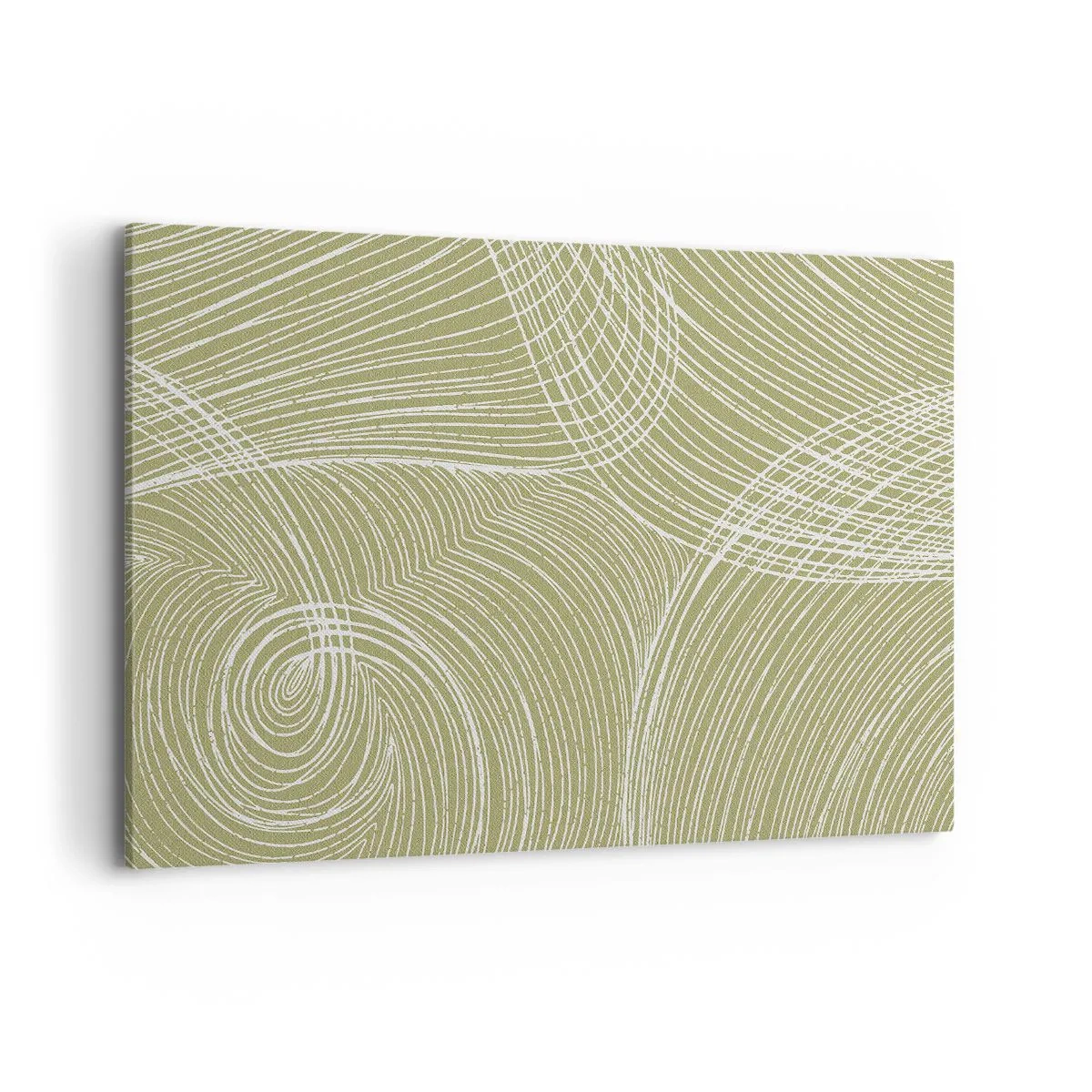 Obraz na płótnie - Zielono-białe linie w abstrakcyjnej kompozycji - 120x80cm - Abstrakcja misterna w bieli - Nowoczesna dekoracja ścienna do salonu, kuchni i sypialni ARTTOR