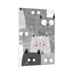 Obraz na szkle - Zabawny wzór z kotami w odcieniach szarości - 80x120cm - Koci świat - Nowoczesna dekoracja ścienna do salonu i sypialni ARTTOR
