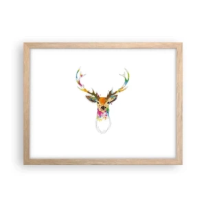 Plakat w ramie jasny dąb - Łagodny jelonek skąpany w kolorze - 40x30 cm