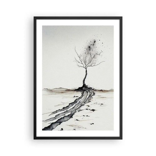 Plakat w czarnej ramie - Minimalistyczne drzewo z abstrakcyjnymi korzeniami - 50x70cm - Zimowa melancholia - Nowoczesna dekoracja ścienna do salonu i sypialni ARTTOR