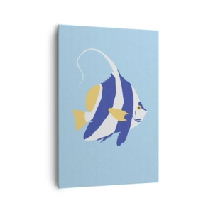 Obraz na płótnie - Minimalistyczna ilustracja ryby tropikalnej na błękitnym tle - 70x100cm - Miss tropikalnych wód - Nowoczesna dekoracja ścienna do salonu i sypialni ARTTOR