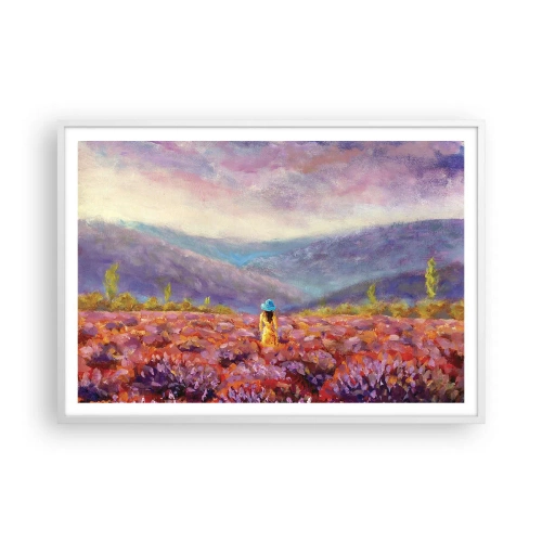 Plakat w białej ramie - W lawendowym świecie - 100x70 cm
