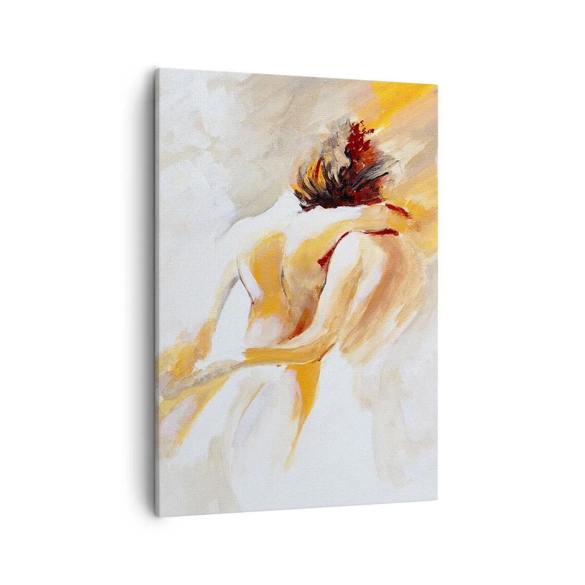 Obraz na płótnie - Para w romantycznym uścisku w abstrakcyjnych barwach - 50x70cm - W niebie bliskości - Nowoczesna dekoracja ścienna do salonu, kuchni i sypialni ARTTOR