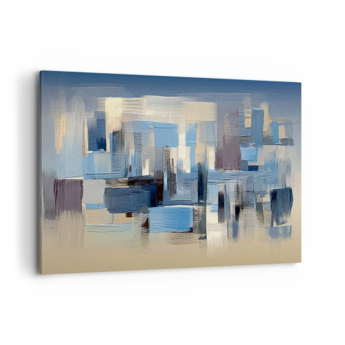 Obraz na płótnie - Geometryczne formy w odcieniach błękitu i beżu - 100x70cm - Błękitna konstrukcja - Nowoczesna dekoracja ścienna do salonu, kuchni i sypialni ARTTOR