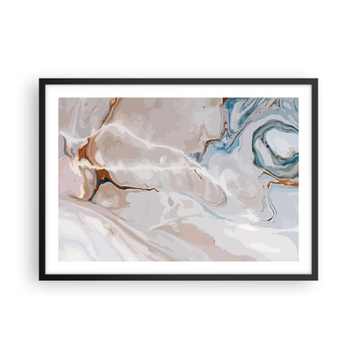 Plakat w czarnej ramie - Abstrakcyjny wzór w odcieniach bieli i błękitu - 70x50cm - Błękitne meandry pod bielą - Nowoczesna dekoracja ścienna do salonu i sypialni ARTTOR