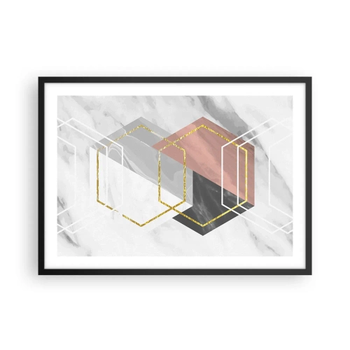 Plakat w czarnej ramie - Geometryczne figury z akcentami złota i marmuru - 70x50cm - Kompozycja łańcuchowa - Nowoczesna dekoracja ścienna do salonu i sypialni ARTTOR