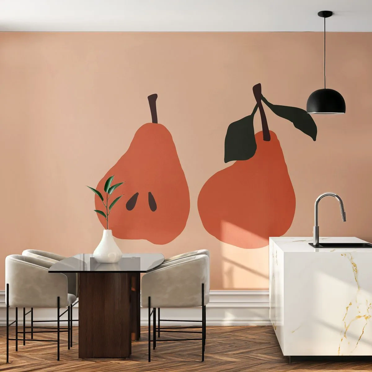 Fototapeta Standard Eco - Minimalistyczna ilustracja dwóch gruszek na beżowym tle - 100x70cm - Sama słodycz - Nowoczesna dekoracja ścienna do salonu i sypialni ARTTOR