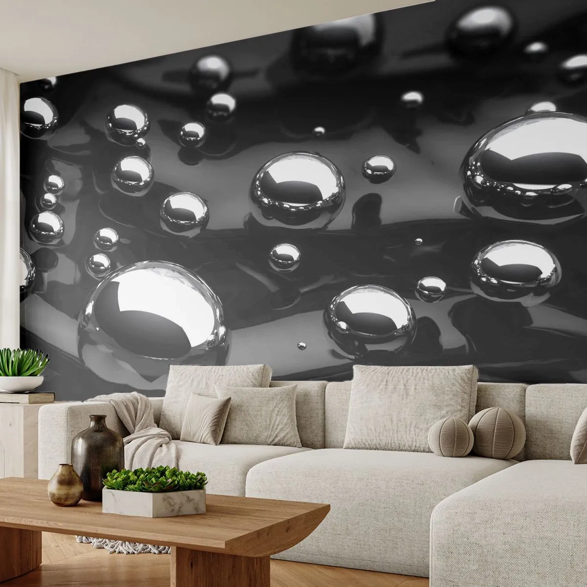 Fototapeta Premium Canvas - Z czarnej toni - Abstrakcja, Chromowane Kule, 3D - 250x175 cm