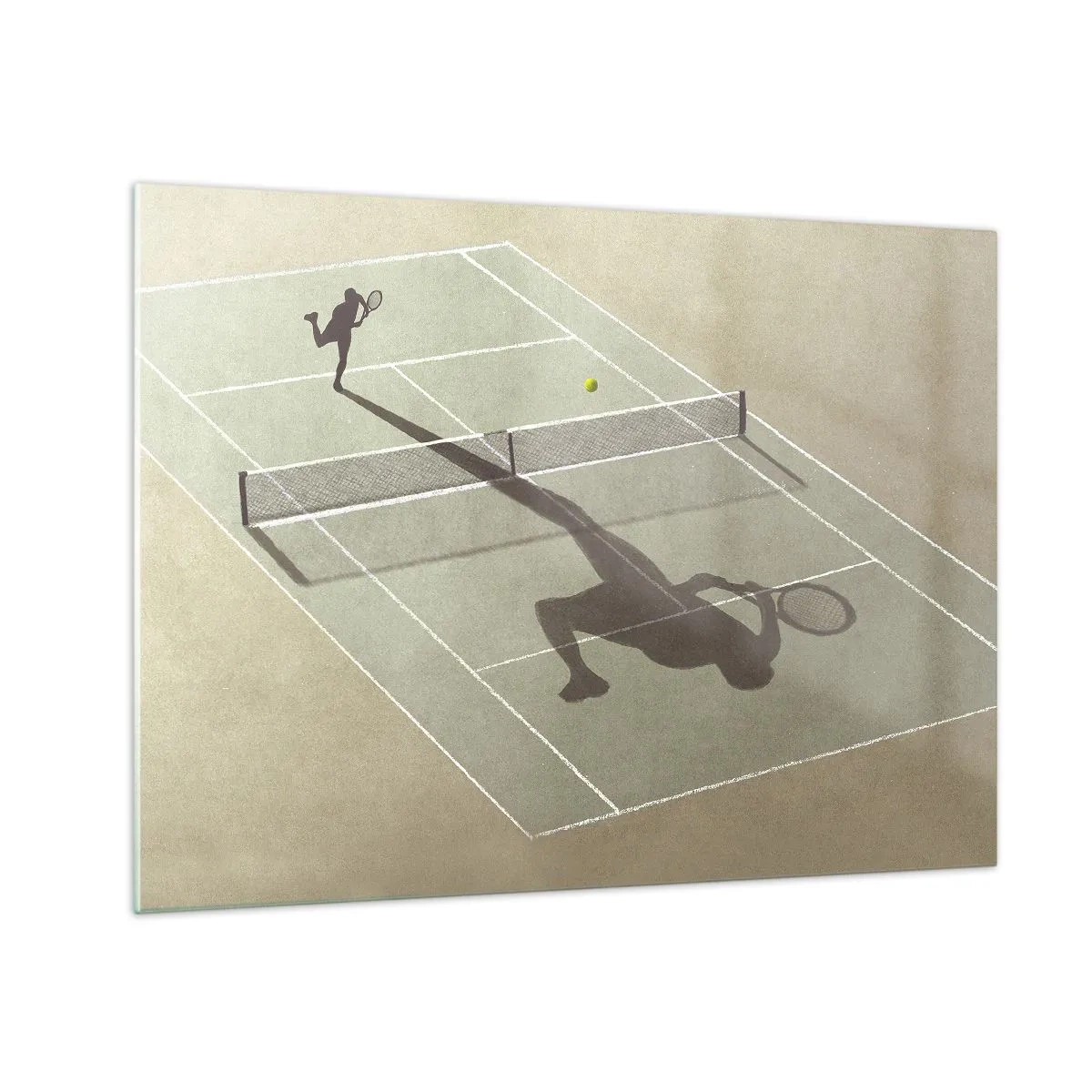 Obraz na szkle - Postać tenisisty i cień na korcie podczas serwu - 70x50cm - Pokonać siebie - Nowoczesna dekoracja ścienna do salonu i sypialni ARTTOR