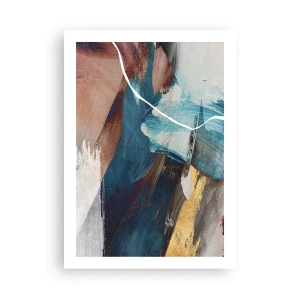 Plakat - Ekspresyjna abstrakcja w odcieniach niebieskiego i złota - 50x70cm - Z rozmachem i energicznie - Nowoczesna dekoracja ścienna do salonu, kuchni i sypialni ARTTOR