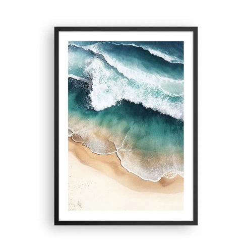 Plakat w czarnej ramie - Morskie fale rozbijające się o brzeg plaży - 50x70cm - Odwieczne spotkanie - Nowoczesna dekoracja ścienna do salonu i sypialni ARTTOR