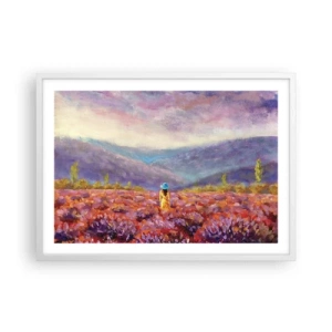 Plakat w białej ramie - W lawendowym świecie - 70x50 cm