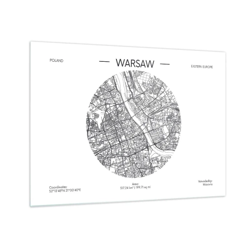 Obraz na szkle - Mapa Warszawy w formie graficznej ilustracji - 70x50cm - Anatomia Warszawy - Nowoczesna dekoracja ścienna do salonu i sypialni ARTTOR