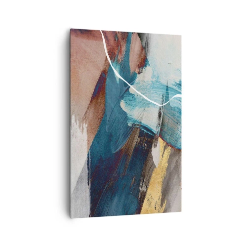 Obraz na płótnie - Abstrakcyjne pociągnięcia pędzla w odcieniach niebieskiego i złota - 80x120cm - Z rozmachem i energicznie - Nowoczesna dekoracja ścienna do salonu i sypialni ARTTOR