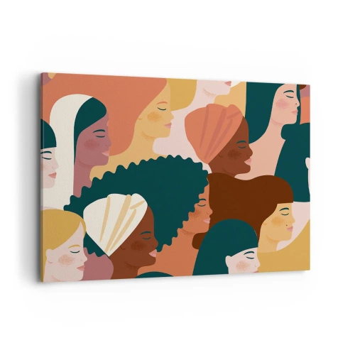 Obraz na płótnie - Kolorowe profile kobiet w różnorodnych stylizacjach - 120x80cm - Tylko kobiecość - Nowoczesna dekoracja ścienna do salonu, kuchni i sypialni ARTTOR