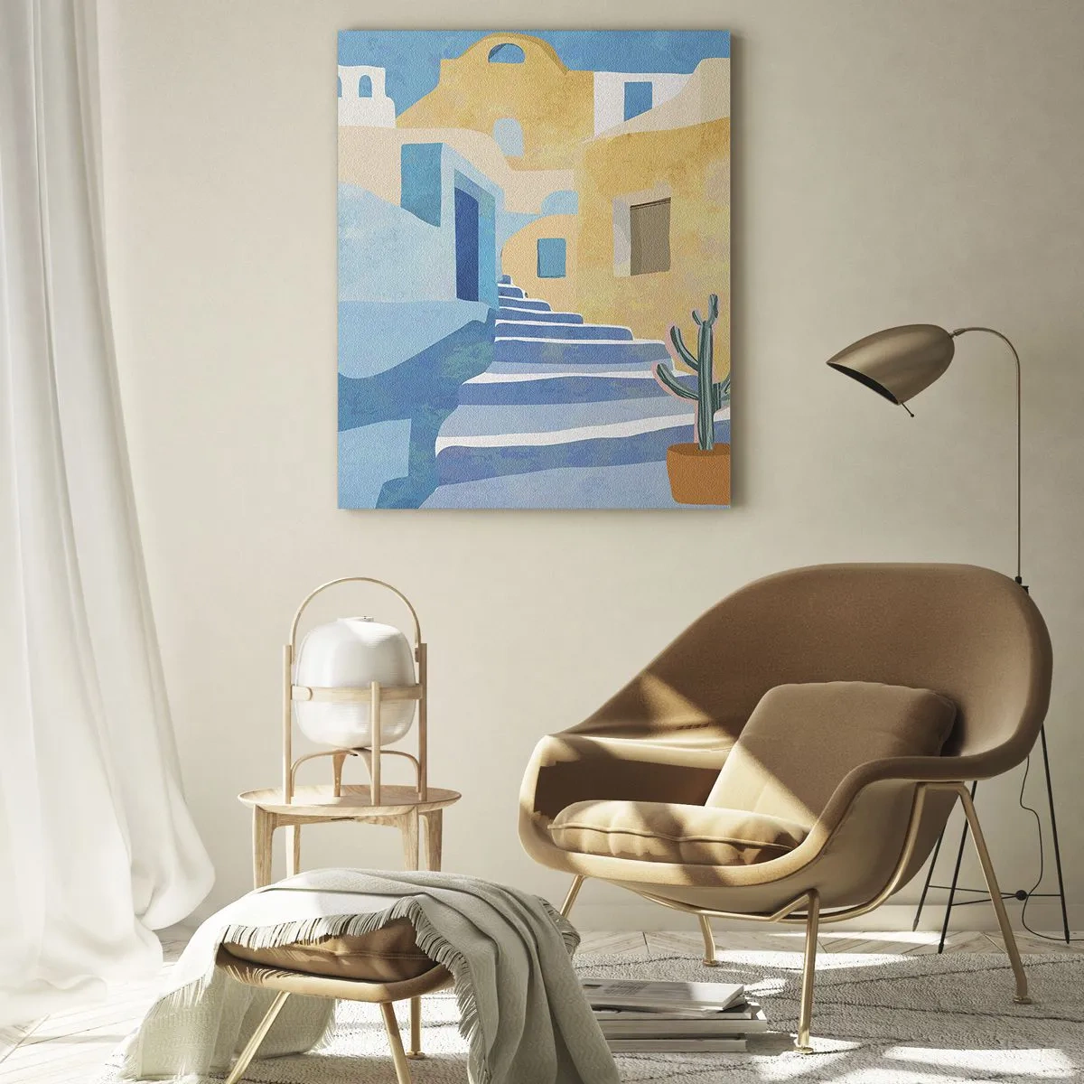 Obraz na szkle - Ilustracja śródziemnomorskiej architektury w ciepłych barwach - 80x120cm - Dzień w arabskim mieście - Nowoczesna dekoracja ścienna do salonu i sypialni ARTTOR