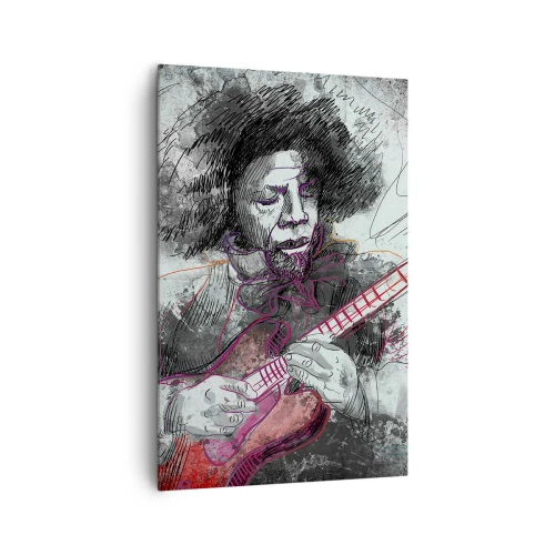 Obraz na płótnie - Artystyczny portret gitarzysty w technice szkicu - 80x120cm - Na falach muzyki - Nowoczesna dekoracja ścienna do salonu i sypialni ARTTOR