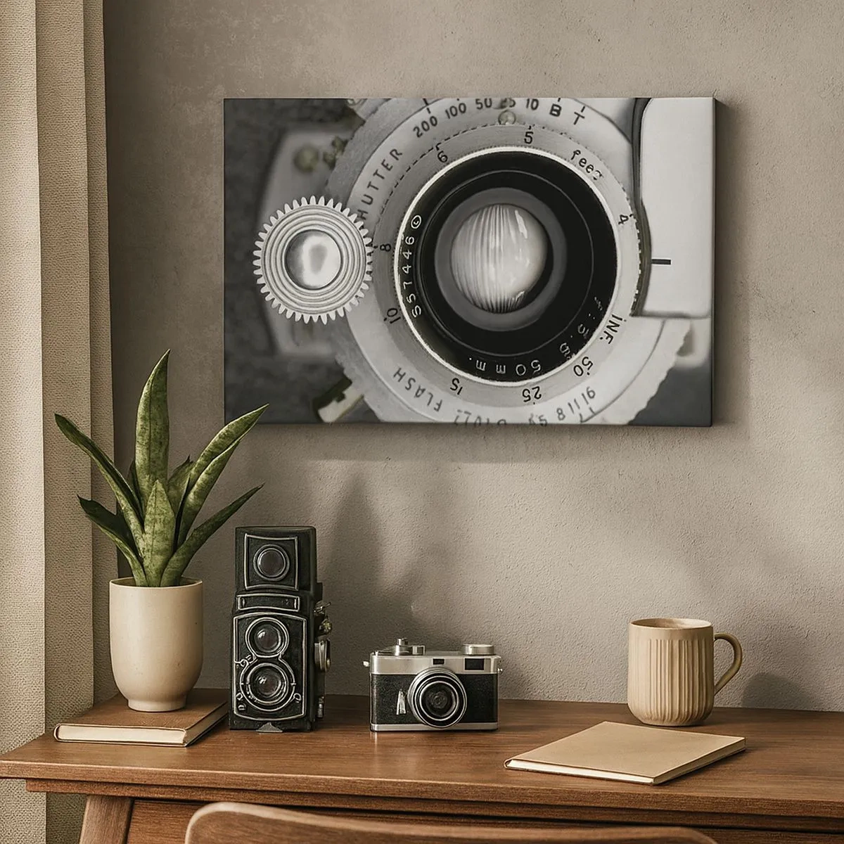 Obraz na płótnie - Obiektyw starego aparatu fotograficznego - 70x50cm - Opowieść o Hollywood - Nowoczesna dekoracja ścienna do salonu i sypialni ARTTOR