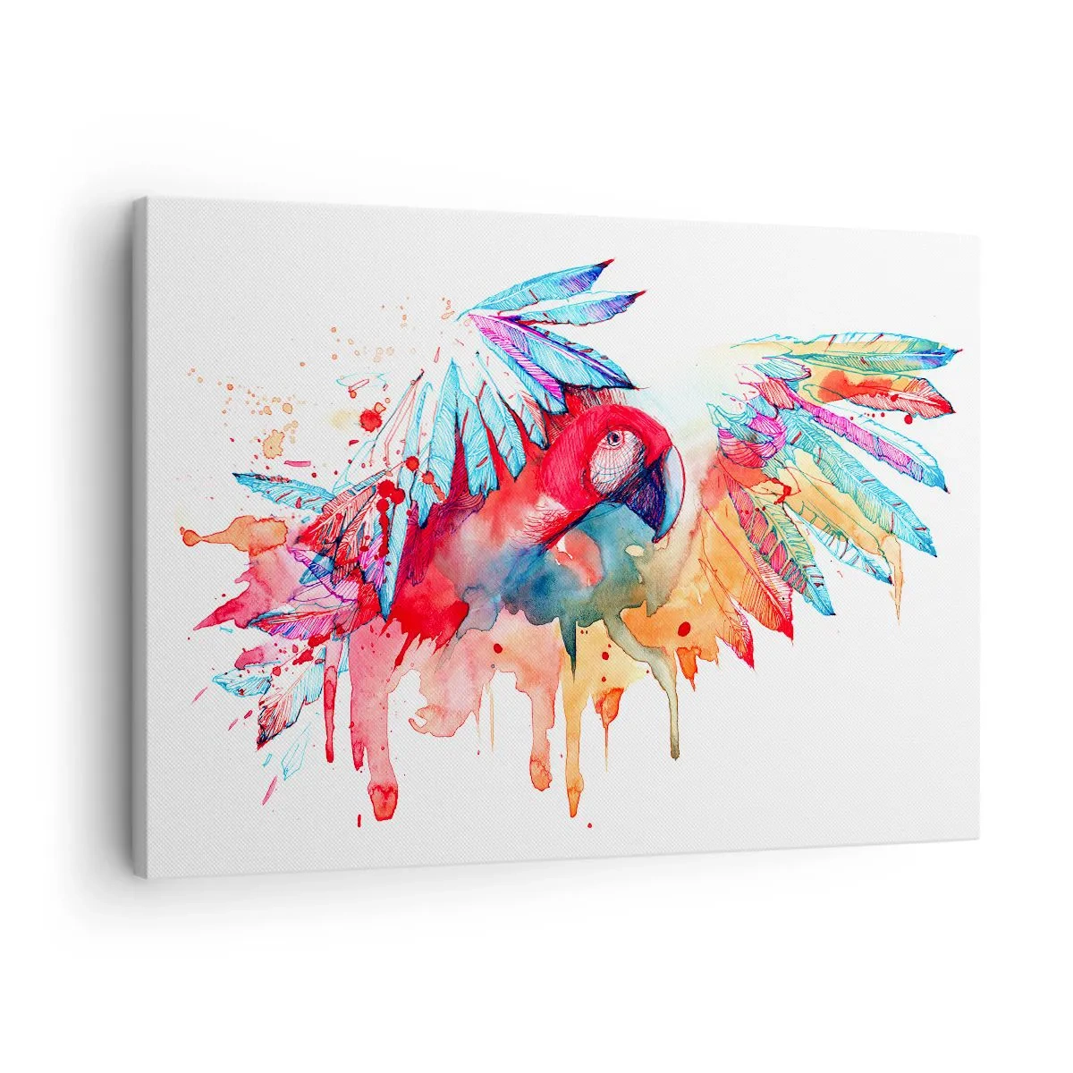 Obraz na płótnie - Papuga w artystycznym stylu akwarelowym - 70x50cm - Kolorowe Papugi - Nowoczesna dekoracja ścienna do salonu i sypialni ARTTOR