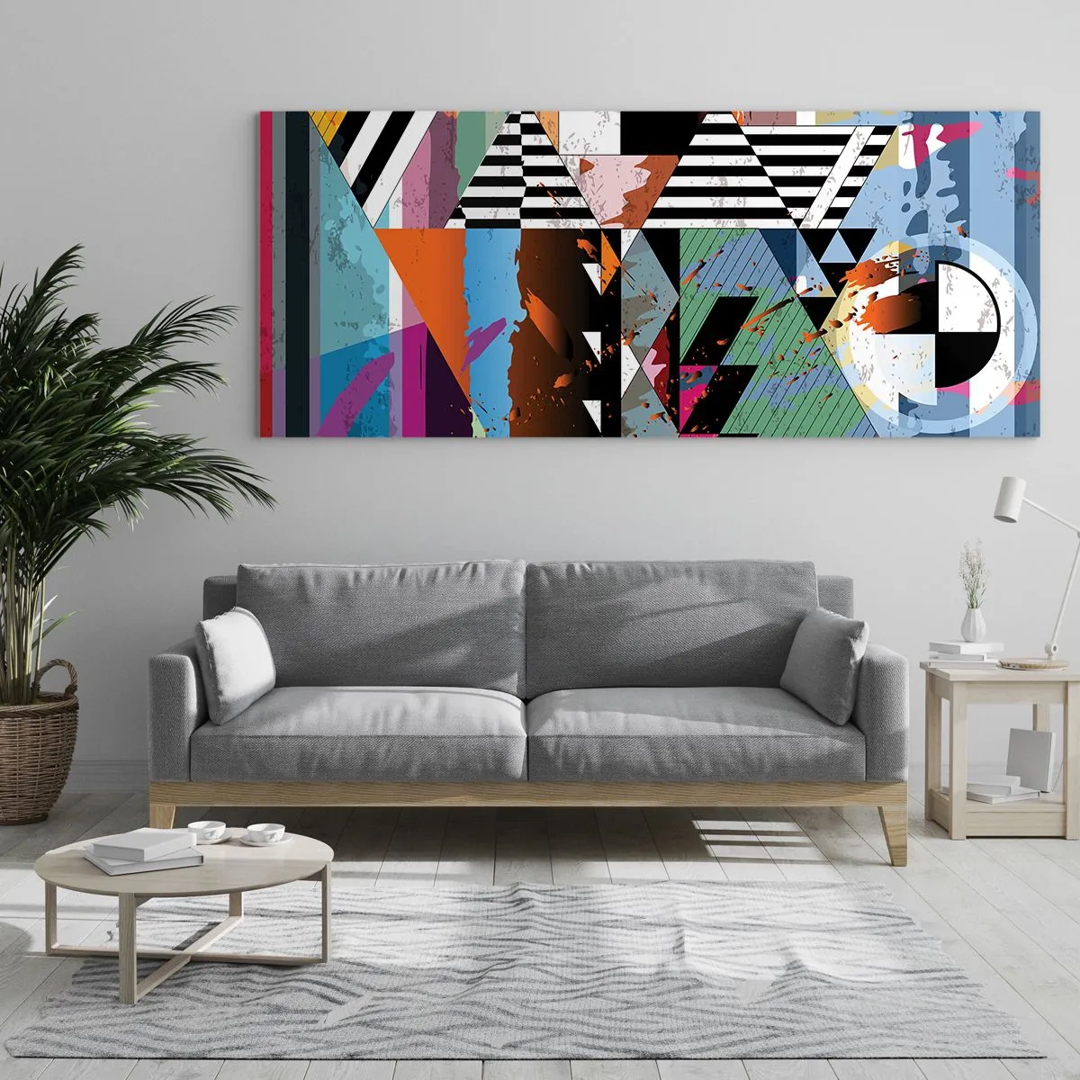 Obraz na szkle - Abstrakcyjna kompozycja geometryczna z żywymi kolorami - 120x50cm - Geometrycznie i organicznie - Nowoczesna dekoracja ścienna do salonu i sypialni ARTTOR