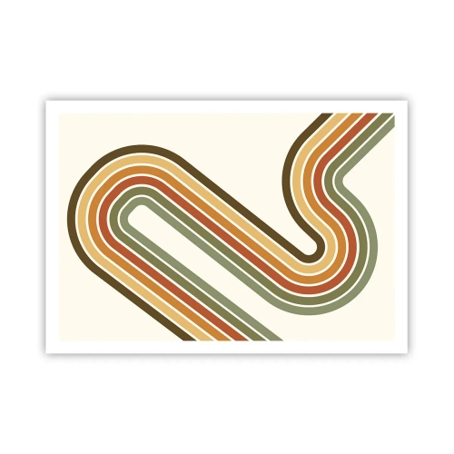 Plakat - Geometryczny wzór w odcieniach zieleni, pomarańczu i beżu na jasnym tle - 100x70cm - Zygzakiem do celu - Nowoczesna dekoracja ścienna do salonu i sypialni ARTTOR