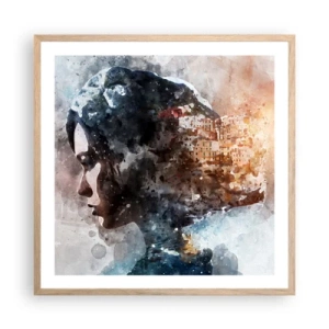 Plakat w ramie jasny dąb - Opowieść o dziewczynie z miastem w tle - 60x60 cm