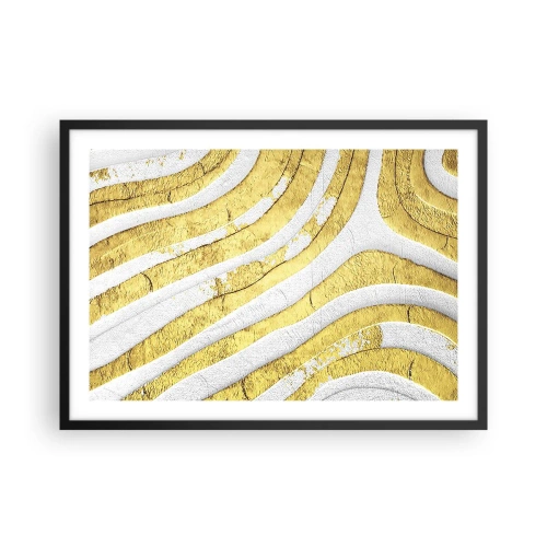 Plakat w czarnej ramie - Złote i białe abstrakcyjne linie w fakturze 3D - 70x50cm - Kompozycja w bieli i złocie - Nowoczesna dekoracja ścienna do salonu i sypialni ARTTOR