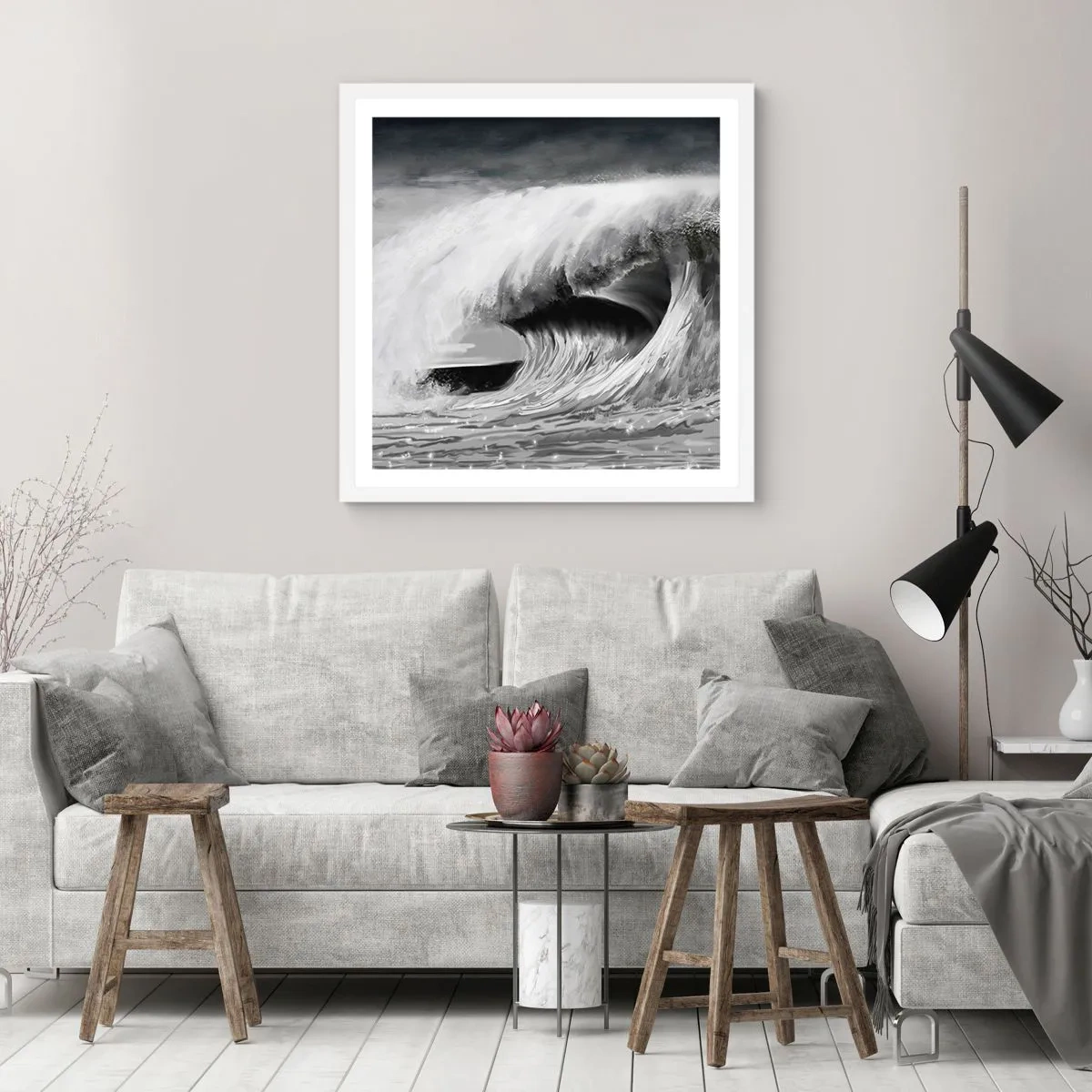 Plakat w białej ramie - Gniew oceanu - 60x60 cm