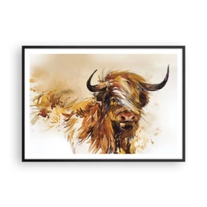 Plakat w czarnej ramie - Portret byka w artystycznym stylu akwareli - 100x70cm - Duma łowcy - Nowoczesna dekoracja ścienna do salonu i sypialni ARTTOR