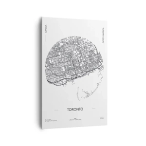 Obraz na płótnie - Mapa Toronto w minimalistycznym, czarno-białym stylu - 80x120cm - Anatomia Toronto - Nowoczesna dekoracja ścienna do salonu i sypialni ARTTOR