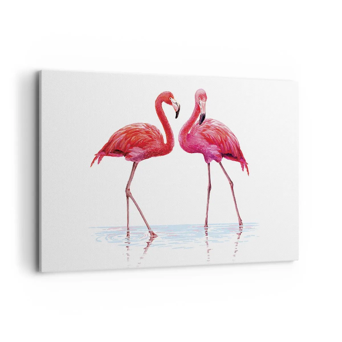 Obraz na płótnie - Para flamingów w wodzie na jasnym tle - 120x80cm - Różowe randez-vous - Nowoczesna dekoracja ścienna do salonu, kuchni i sypialni ARTTOR