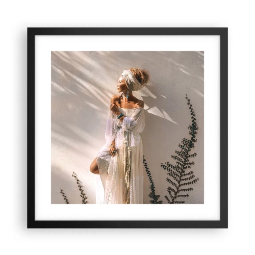 Plakat w czarnej ramie - Słońce i dziewczyna - 40x40 cm