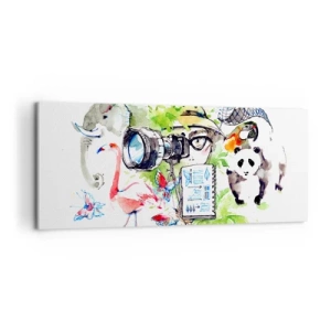 Obraz na płótnie - Kolorowa grafika z motywem przyrody i safari - 120x50cm - W obiektywie podróżnika - Nowoczesna dekoracja ścienna do salonu i sypialni ARTTOR
