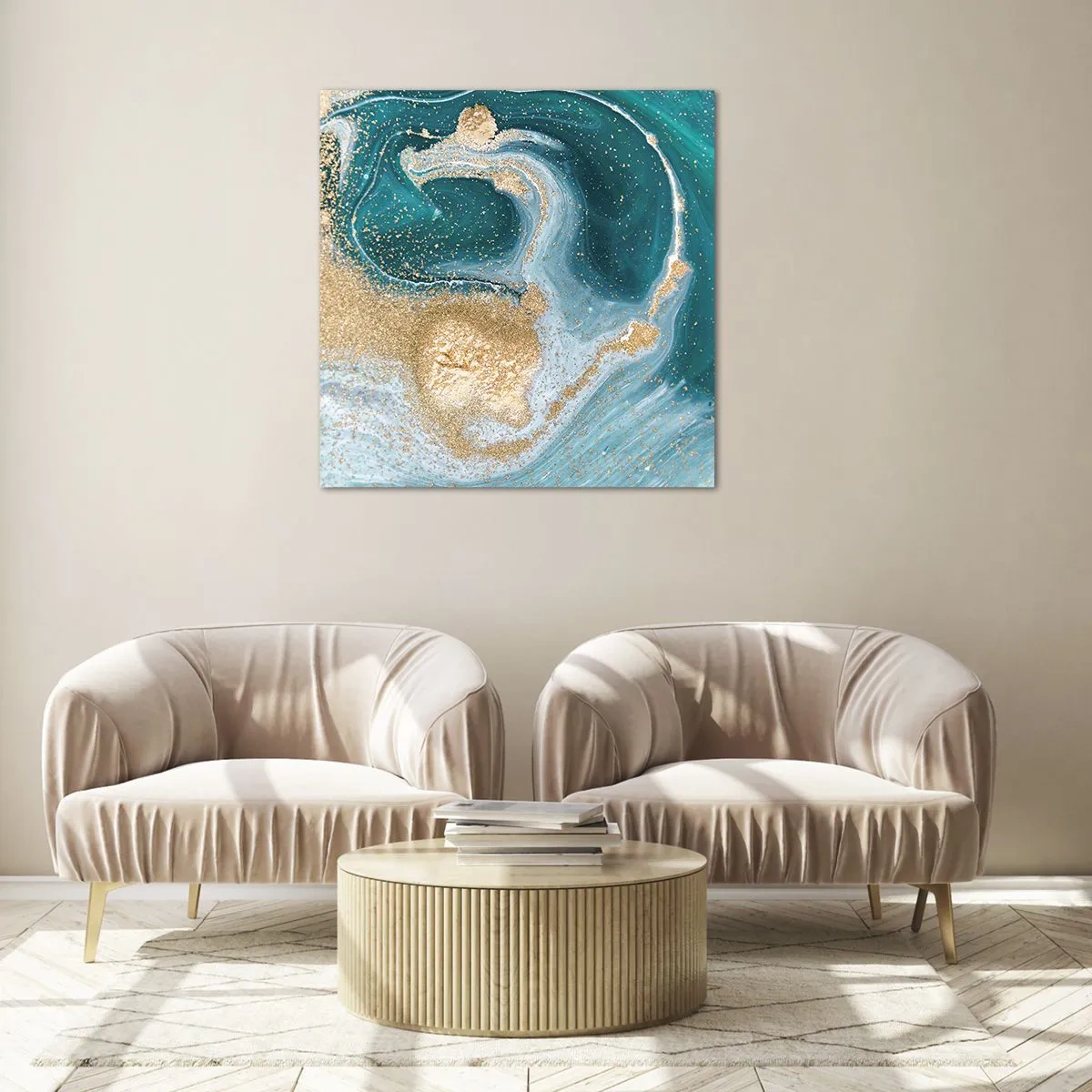 Obraz na szkle - Wir złota i turkusu - 70x70 cm