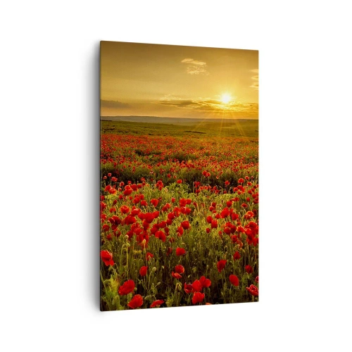 Obraz na płótnie - Pole czerwonych maków w blasku zachodzącego słońca - 80x120cm - Wśród fali łąk szumiących, wśród kwiatów powodzi - Nowoczesna dekoracja ścienna do salonu i sypialni ARTTOR