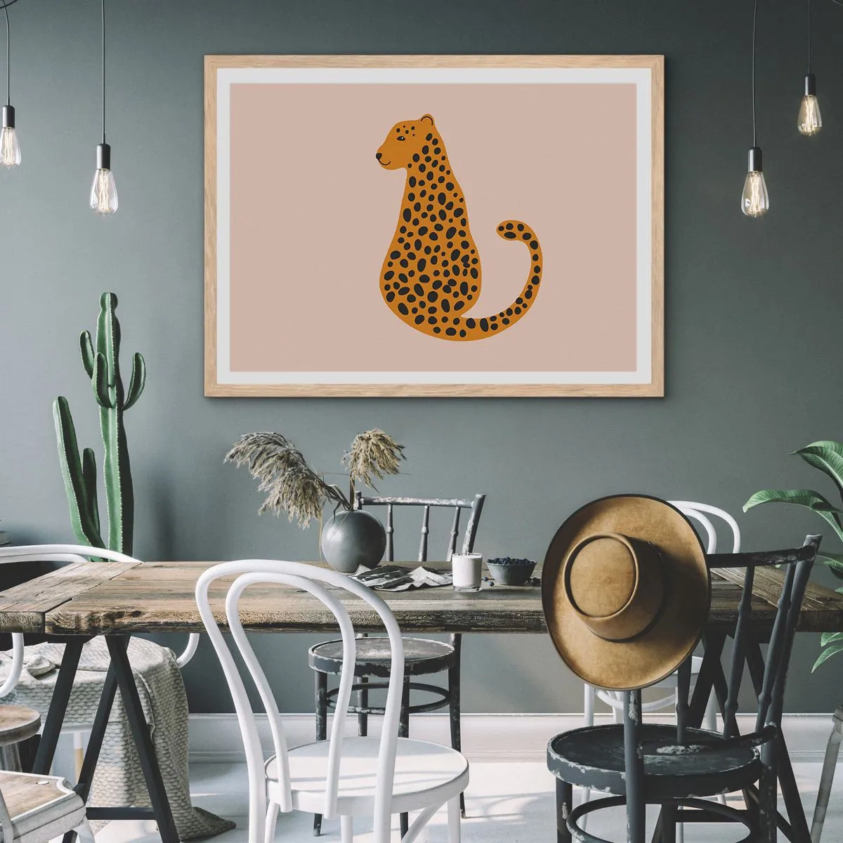 Plakat w ramie jasny dąb - Panterka to modny wzór - 100x70 cm