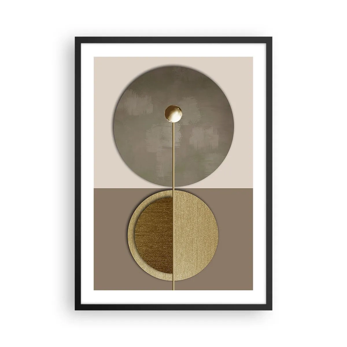 Plakat w czarnej ramie - Nowoczesna geometryczna abstrakcja w odcieniach złota i beżu - 50x70cm - Doskonała równowaga - Nowoczesna dekoracja ścienna do salonu i sypialni ARTTOR